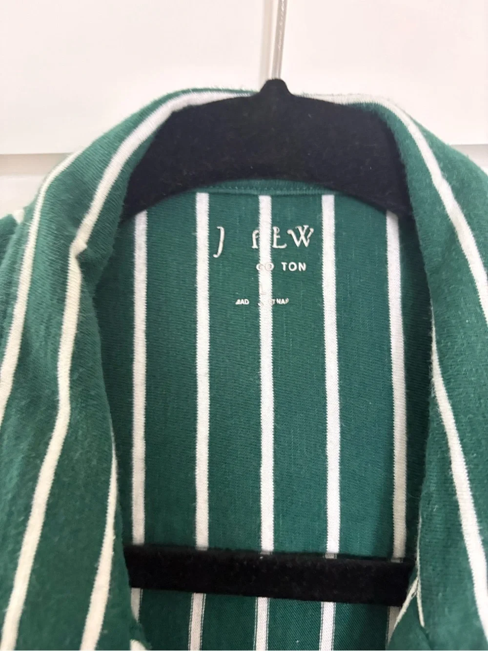 J.Crew Green White Striped Cotton Jersey Knit Camp Collar Shirt SU23 BR050 M